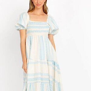 Sofia Zelma Neon Celeste Blue Jacquard Cotton Midi Dress